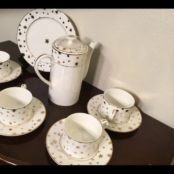 GALAXY FINE PORCELAIN CHINA BY SAKURA 14 KARAT TEA SET FOR 8 - Picture 7 of 11